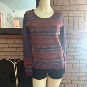 Aetna 100% cashmere Women's Striped Crew Neck Sweater - Purple and Red